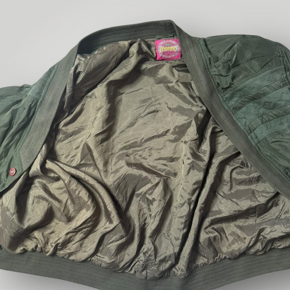 Vintage MONDO by Genea Uomo 100% Silk Bomber Jacket Olive Green XL - Picture 3 of 11